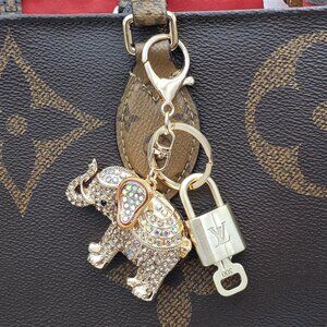 Authentic Louis Vuitton Lock & Key with Unbranded Elephant Charm, Keychain